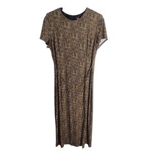 Amanda Lane Animal Print Maxi Dress Size L Metallic Stretch Cheetah Retro Slit